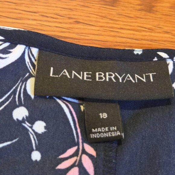 Lane Bryant Women's Pullover Top Ruffled Sleeves Blue Floral Rose Plus Size 18 - Picture 5 of 11